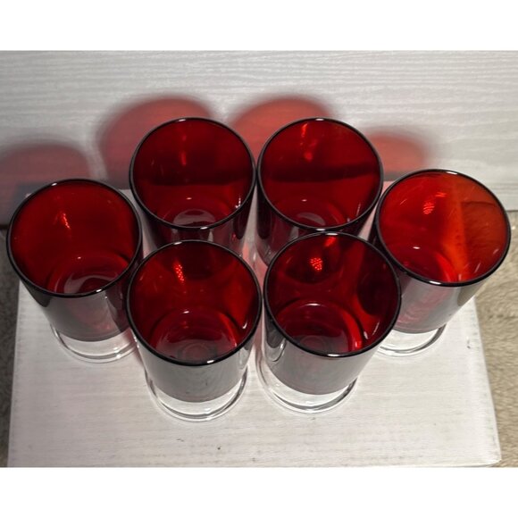 Set Of 6 Vintage Rudy Red Glass Pedestal Cups 3.75” Tall France - Picture 4 of 9